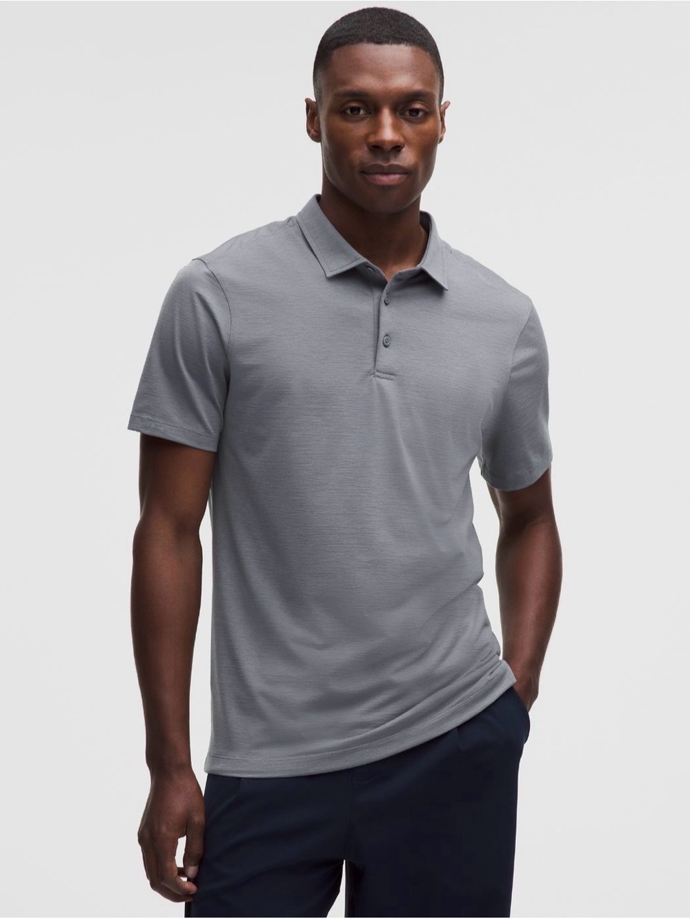Lululemon Polo Shirt Mens Large Gray Evolution Performance Short Sleeve